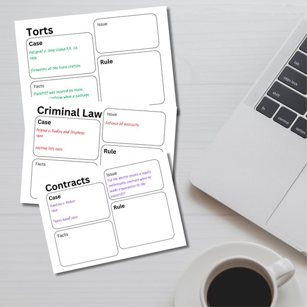 Law School Flash Cards Template / Digital Template / Editable Template / Digital Download / Law Student / Law School Study Aid / Flash Cards