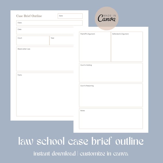 Law School Case Brief Outline PDF TEMPLATE / Law Student Case Outline / Digital Download / Case Brief Digital Template / 1L Study Aid