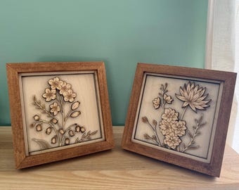 Free Shipping | Handmade Birth Month Flower Shadow Box – Layered Wood Frame | Handmade Gift & Home Decor | Mother's day Gift | Birthday Gift