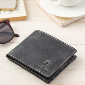 Personalized Mens Wallet / Bifold Wallets for Men / Minimalist Wallet / Full grain leather / Slim and Front Pocket Wallet / Gift for Dad GRAY