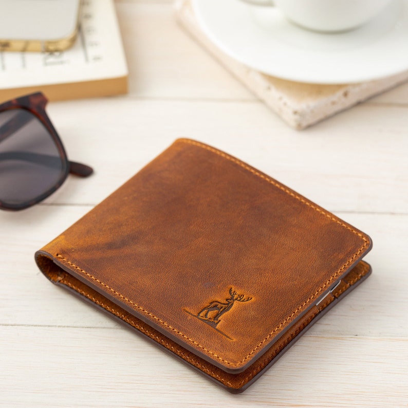 Personalized Mens Wallet / Bifold Wallets for Men / Minimalist Wallet / Full grain leather / Slim and Front Pocket Wallet / Gift for Dad CAMEL