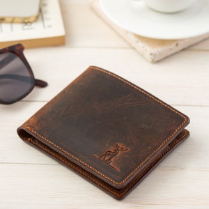 Billetera personalizada para hombre / Billetera plegable para hombre / Billetera minimalista / Cuero de grano completo / Billetera delgada y con bolsillo frontal / Regalo para papá