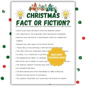 Christmas Trivia Game | Christmas Party Games | Christmas Fact or Fiction | Printable Christmas Game | Christmas Questions and Answers