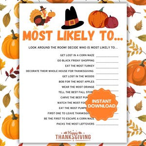 Funny Thanksgiving Games | Thanksgiving Party Games | Printable ...