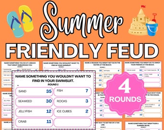 Summer Friendly Feud Game | Summer Party Games | Summer Trivia Game | Beach Games | Summer Printable Party Games | Summer Feud Funny Version