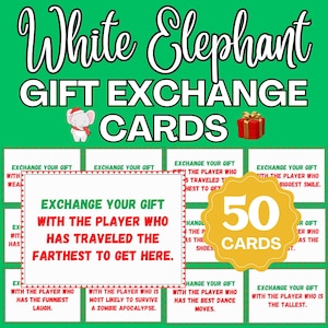 Jogo do Elefante Branco de Natal | Cartões do elefante branco | Jogo de troca de presentes de Natal | Jogo de festa do elefante branco | Jogo de presente de Natal