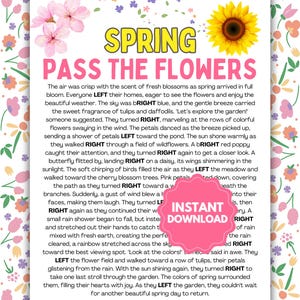 Links-Rechts Federspiel | Frühlingspass die Blumen | Links-Rechts Frühling druckbare | Spring Pass the Present | Spaß Frühlings-Party-Spiele