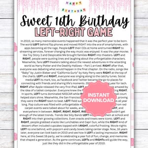 Sweet 16 Birthday Game | Left-Right Birthday Game | Left-Right 16th Birthday | Birthday Pass the Present | Pass the Gift | Sweet 16 Games