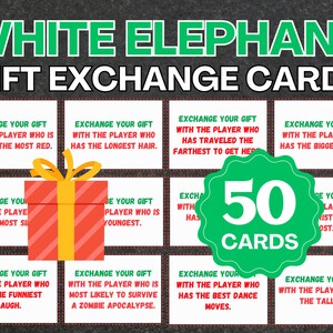 Weiße Elefantenbörse | Weihnachtsweiße Elefant Karten | Weihnachtsgeschenk Steckspiel | Weißer Elefant Gesellschaftsspiel | Weihnachtsgeschenk Spiel
