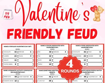 Valentinstag Freundschaftsspiel | Valentinstags-Party-Spiele | Galentine's Freundliche Fehde | Valentinstag Druckbare Spiele | Valentinstagsspiele für die Familie