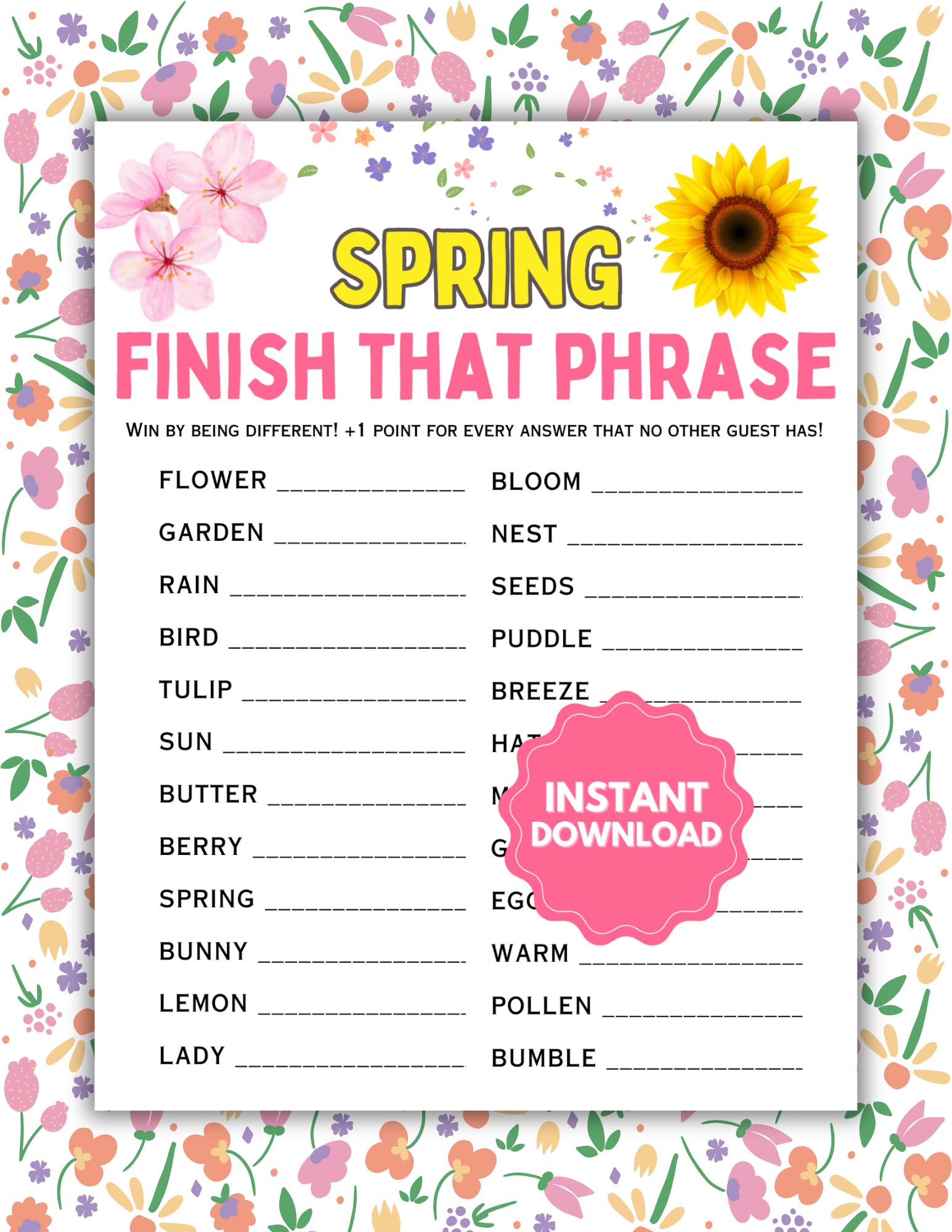 Spring Finish That Phrase | Spring Phrases Game | Spring Party Games | Fun Spring Games | Family Spring Party Games | Spring Think Fast