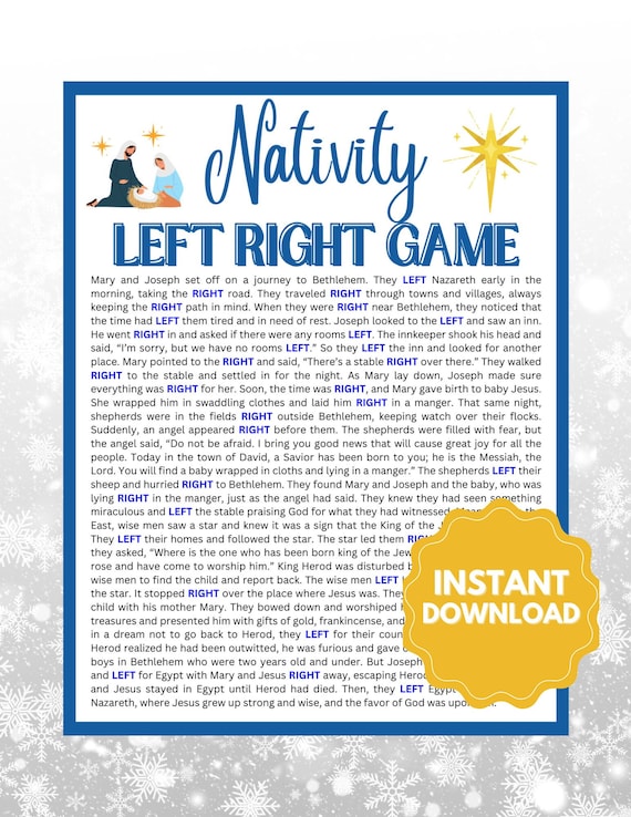 Left Right Nativity Story | Left Right Christmas Game | Left Right Nativity Printable | Right Left Game | Pass the Prize | Christmas Games