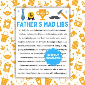 Father&#39;s Day Mad Libs | Fun Father&#39;s Day Games | Father&#39;s Day Printable | Kids Father&#39;s Day Games | Father&#39;s Day Libs Game