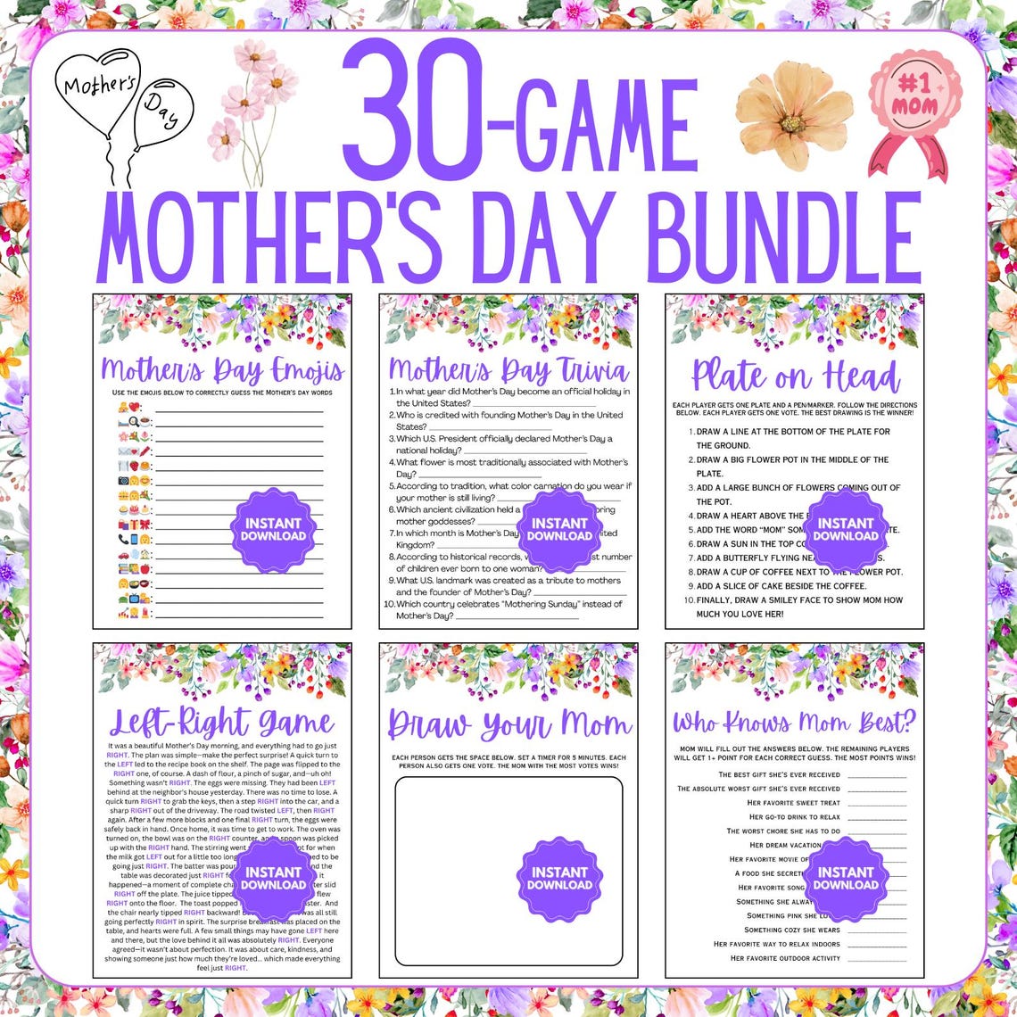 Mother's Day Game Bundle | 30 Mother's Day Games | Printable Mother's ...