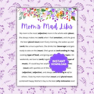 Mother&#39;s Day Mad Libs | Funny Mother&#39;s Day Games | Family Mother&#39;s Day Games | Mothers Day Games | Mother&#39;s Day Libs Game