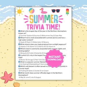 Summer Trivia Game | Summer Trivia Questions | Summer Games | Family Summer Games | Printable Trivia Game | Office Summer Games