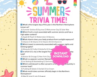 Sommer-Trivia-Spiel | Sommer Trivia Fragen | Sommerspiele | Familiensommerspiele | Druckbares Quiz-Spiel | Bürosommerspiele