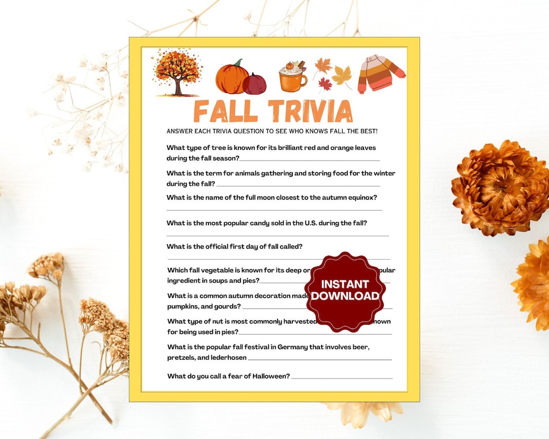Interview Questions Autumn Fall Trivia L Printable Fall Trivia L Fall Trivia Questions With ...