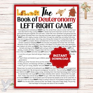 May include: A printable game for kids based on the Book of Deuteronomy. The game is designed to teach children about the importance of making the right choices in life. The game features a colorful design with illustrations of biblical scenes.