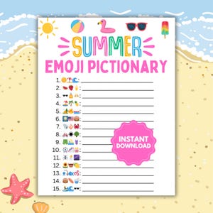 Summer Emoji Game | Summer Emoji Pictionary | Summer Kids Games | Family Summer Printable | Emoji Printable Game | Fun Summer Games