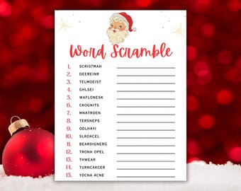 Juego de palabras para Navidad / Rompecabezas de palabras para Navidad / Juego imprimible para Navidad / Juego para descifrar palabras para Navidad / Rompehielos para Navidad / Juego de vacaciones