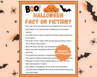 Halloween Trivia | Halloween Party Games | Halloween Fact or Fiction | Printable Halloween Games | Adult Halloween Game | Halloween Prints