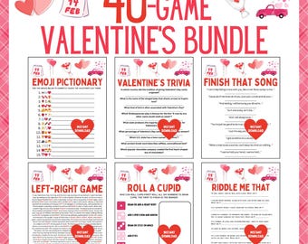 Valentine's Game Bundle | 40 Valentine's Party Games | Printable Valentine Games | Adult & Kids Valentine's Games | Office Valentine's Games