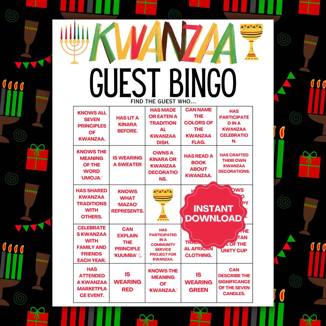 Kwanzaa Bingo Printable Kwanzaa Games Kwanzaa Find the Guest Bingo Kwanzaa Bingo Printable Kwanzaa Games Kwanzaa Find the Guest Bingo