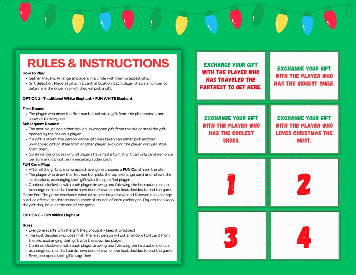 Christmas White Elephant Game White Elephant Cards Christmas Gift