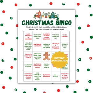Bingo navideño / Juegos de fiesta navideños / Tarjetas de bingo navideño / Juego navideño imprimible / Encuentra al invitado navideño / Juego de bingo navideño