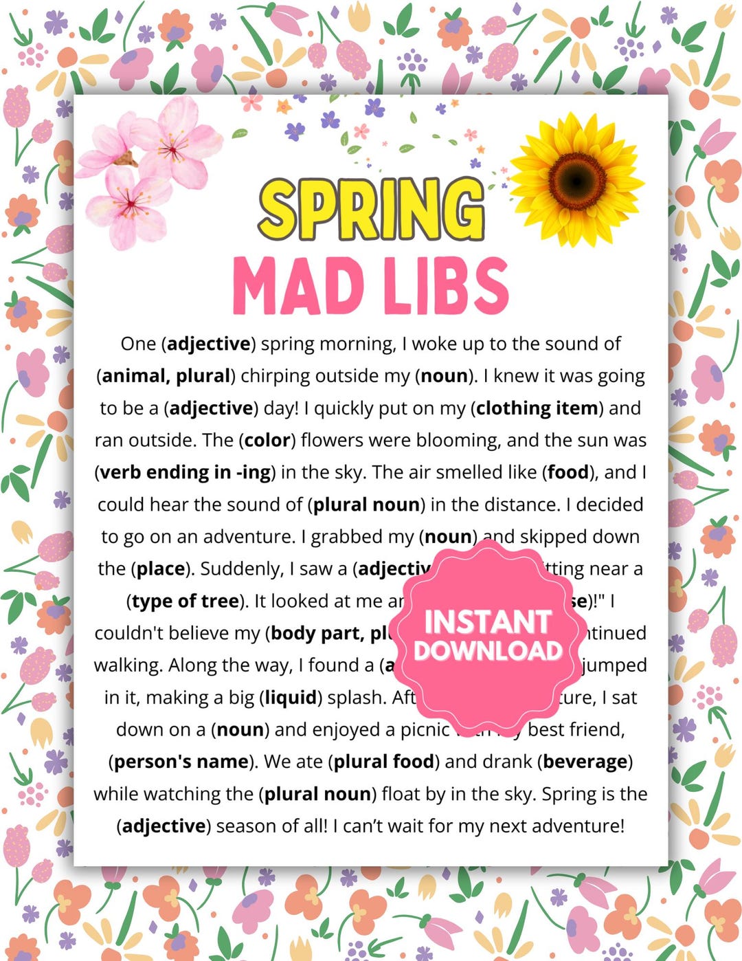 Spring Mad Libs | Spring Libs Games | Spring Party Games | Fun Spring ...