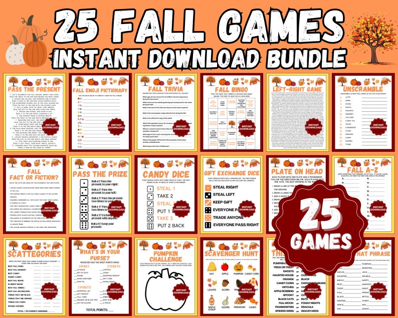 Fall Party Games | Fall-themed Party Games | Autumn Game Bundle ...