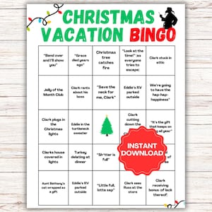 National Lampoon Bingo | Jogos de festa de Natal | Cartões de bingo de férias de Natal | Clark Griswold | Primo Eddie | Jogos divertidos de filmes de Natal