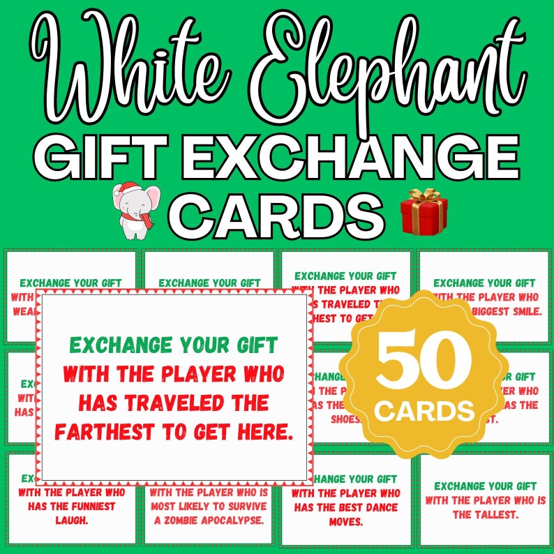 Christmas White Elephant Game White Elephant Cards Christmas Gift