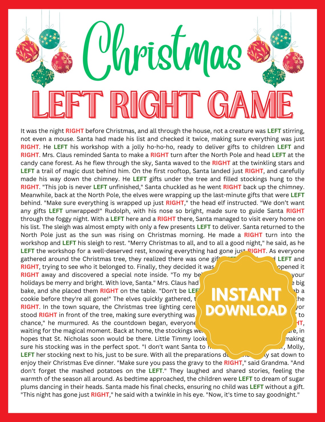 Left Right Christmas Story Bundle | Left Right Christmas Game | Left ...