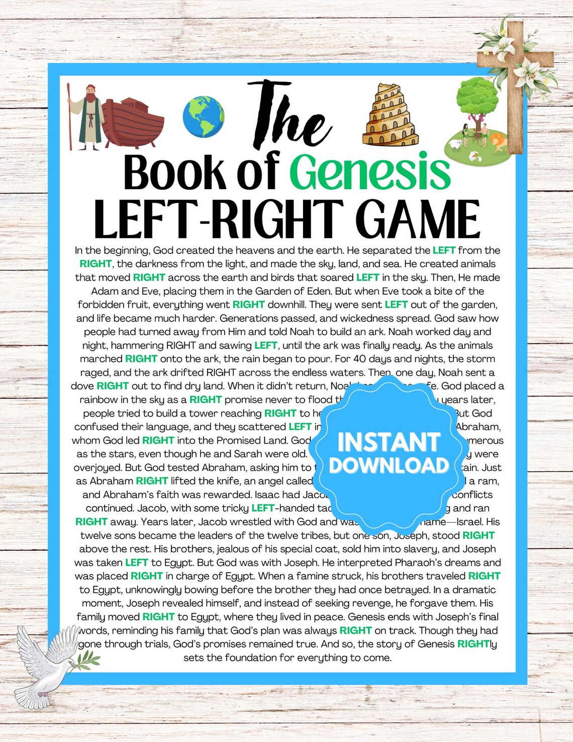 Genesis Bible Game L Bible Left-right Game L Sunday School Church Games ...