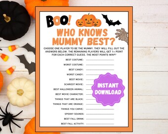 Halloween Who Knows Best? | Halloween Party Games | Halloween Trivia Game | Printable Halloween Games | Family Halloween Games | Mummy Game