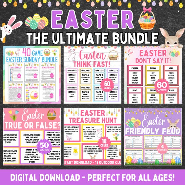 Paquete de juegos de Pascua definitivos / Juegos imprimibles para fiestas de Pascua / Juegos divertidos de Pascua / Juegos de Pascua para toda la familia / Juegos de Pascua para el domingo de Pascua