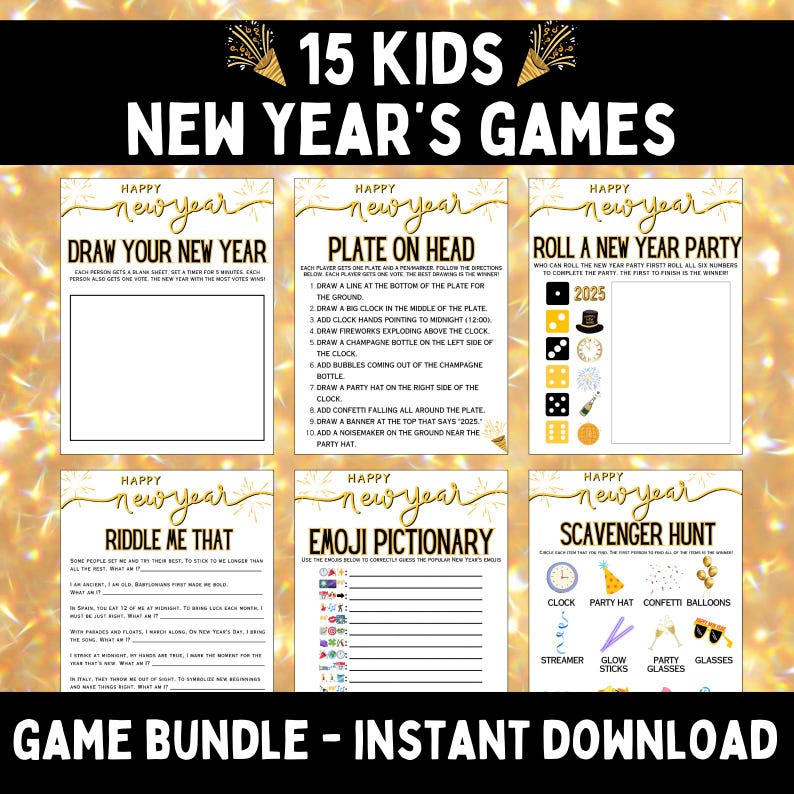 Kids New Year's Game Bundle 15 New Years Party Games Printable New Year's Games NYE Games for ...