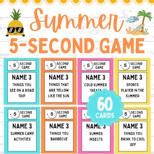 Sommerliches 5-Sekunden-Spiel | Sommer Denk schnell | Lustige Sommerspiele | Druckbare Sommerspiele | Familiensommerspiele | 5-Sekunden druckbares Sommerspiel