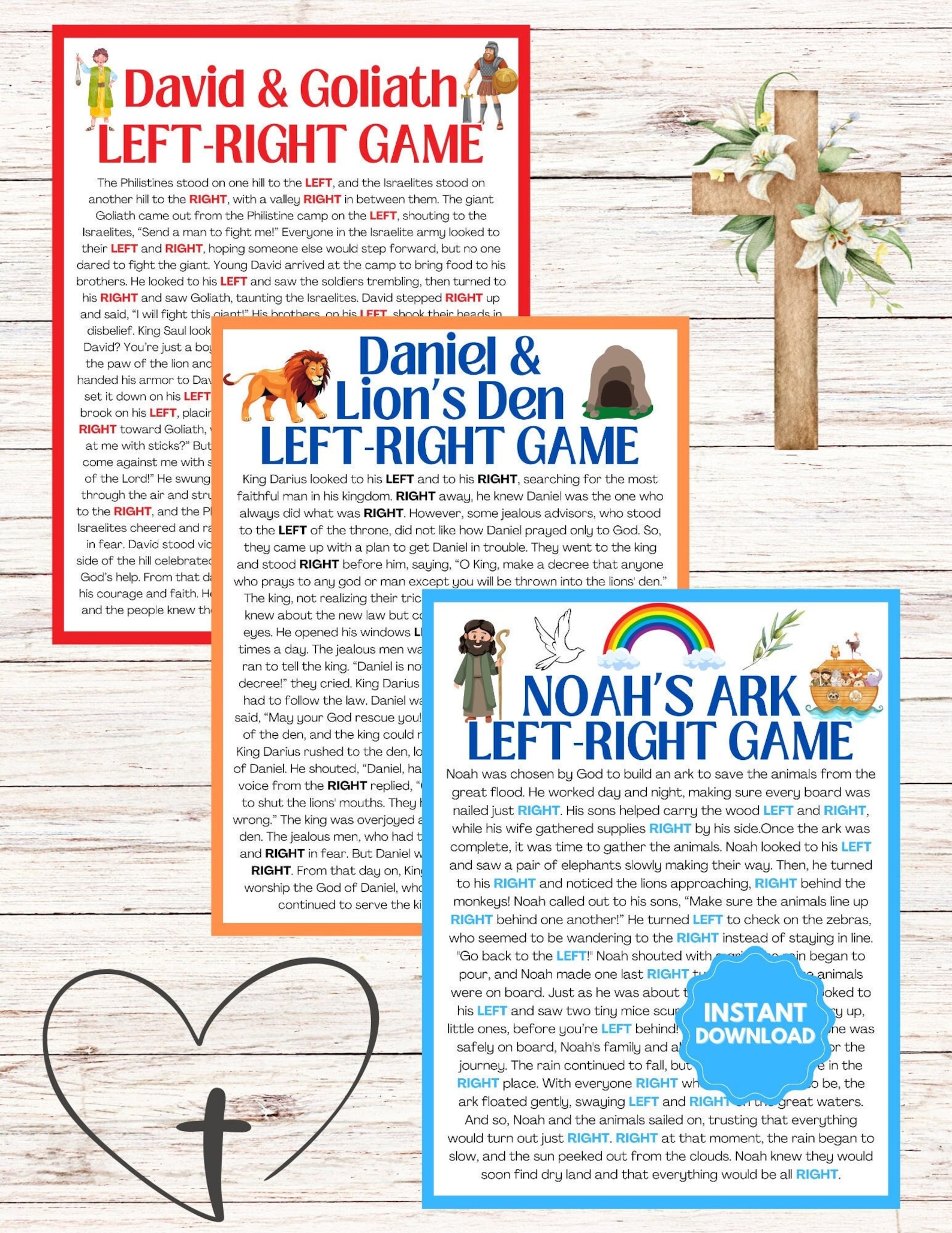 Bible Left Right Game - 3 Games L Bible Story Games L Sunday School ...