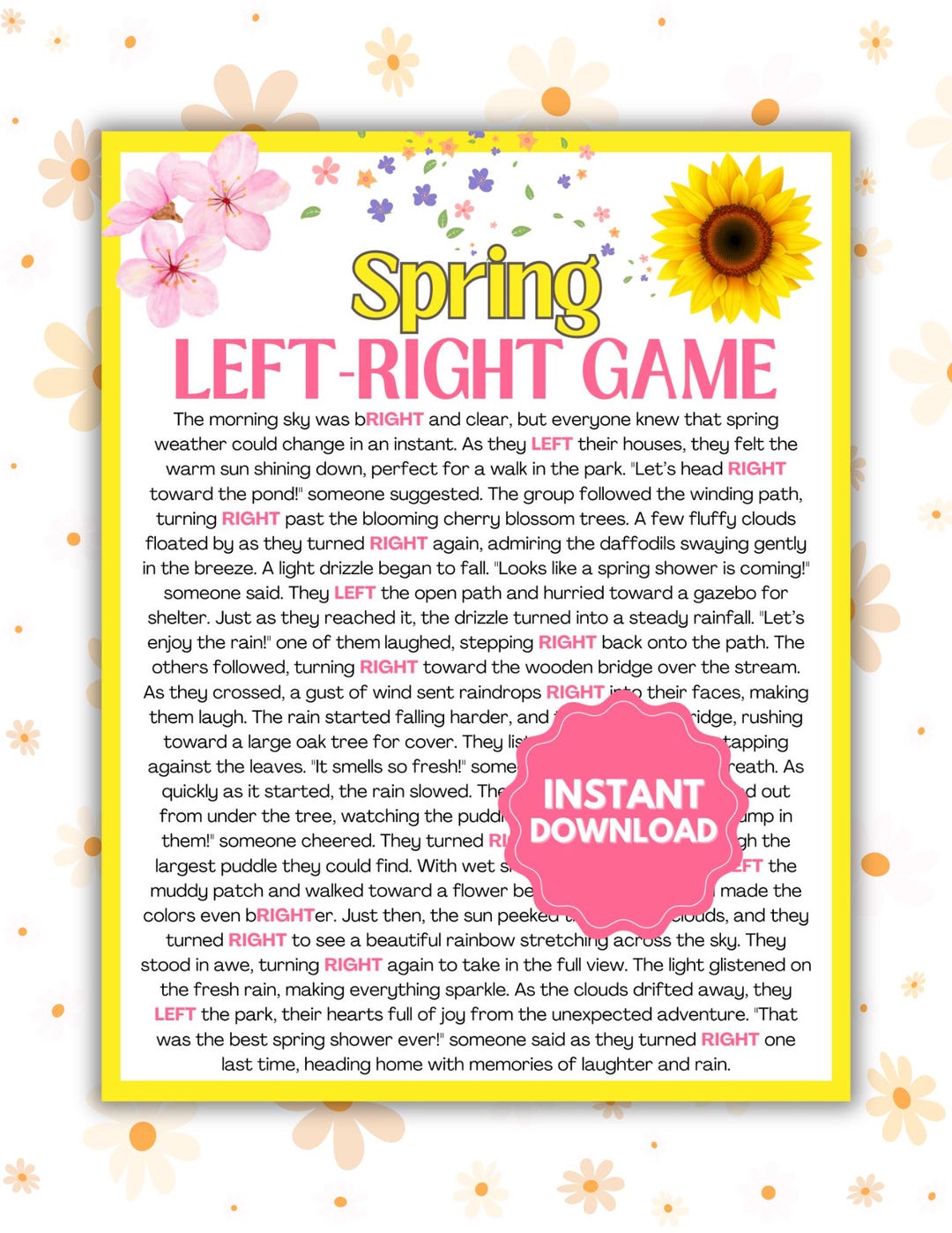 Spring Left-right Game | Left-right Game | Left Right Spring Printable ...
