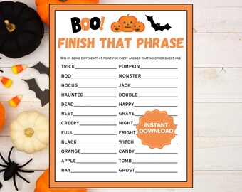 Halloween Finish That Phrase | Halloween Party Games | Halloween Think Quick | Printable Halloween Games | Adult Family Halloween Game