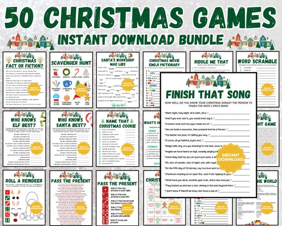 Christmas Games BUNDLE | 50 Christmas Party Games | Fun Christmas Game Bundle | Printable Christmas Games | Family Christmas Games