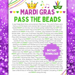 Mardi Gras Pass the Beads l Mardi Gras Left-Right Game l Printable Mardi Gras Games l Left-Right Game l Adult & Kid Mardi Gras Games
