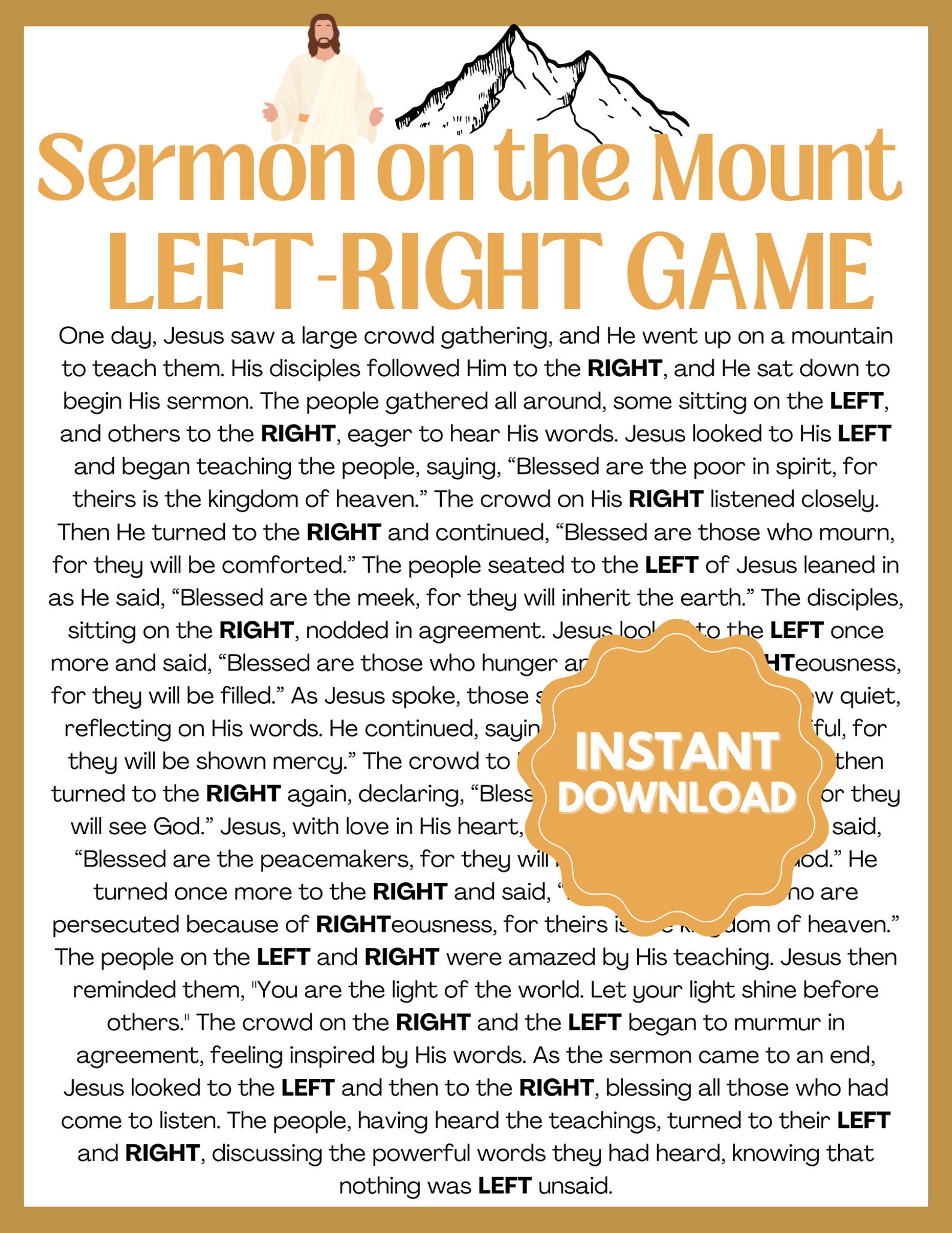 Bible Left-right Game L Sermon on the Mount Story Game L Sunday School ...