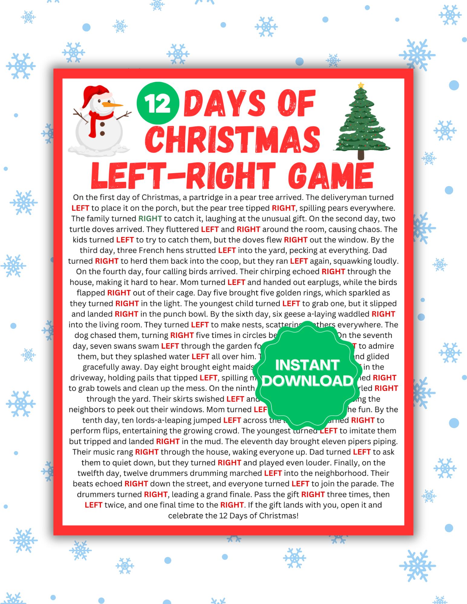12 Days of Christmas Game | Left-right Christmas Game | Pass the Present | Left Right Christmas Printable | Christmas Pass the Gift - Etsy for 12 Days Of Christmas Game Free Printable
