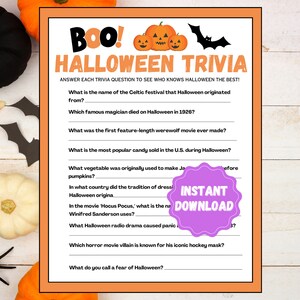 Trivia de Halloween / Juego de fiesta de Halloween / Juego de trivia de Halloween / Juego de Halloween imprimible / Verdad o ficción de Halloween / Incluye clave de respuestas