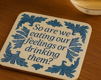 Humoristische kurken onderzetter: grappig citaat voor koffie- en wijnliefhebbers