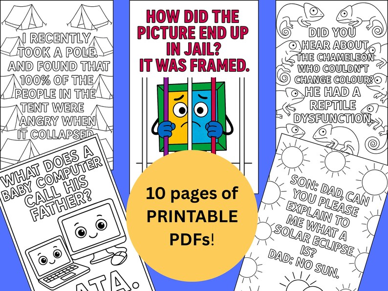 Printable Humor Funny Dad Joke Coloring Book – Printable Activity, Father's Day Gift ...